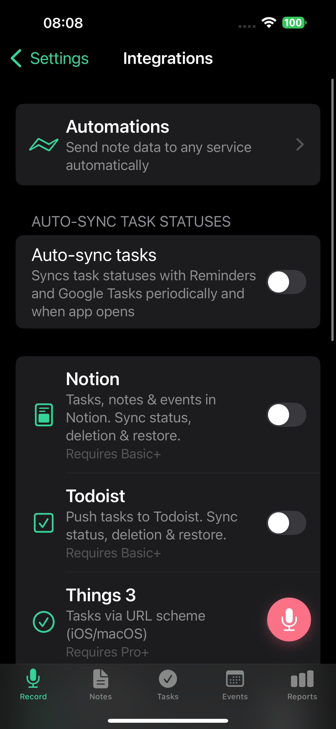 Settings integrations and automations