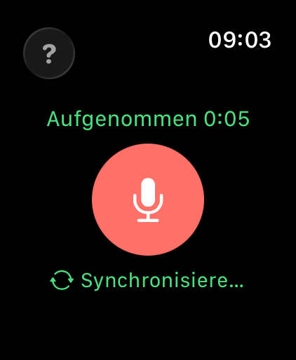 Aufnahme abgeschlossen, Synchronisierung mit dem Server