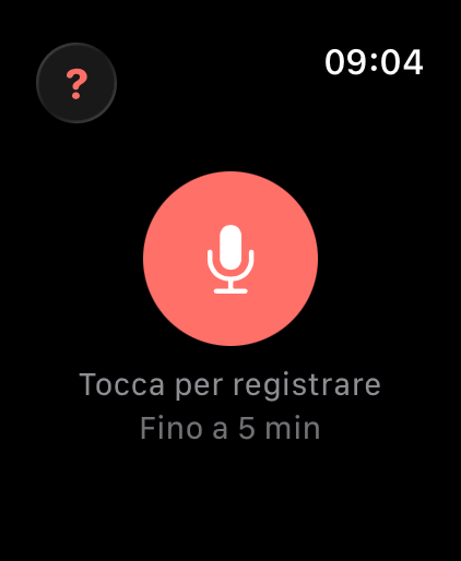 Schermata inattiva dell'app per Watch con pulsante del microfono