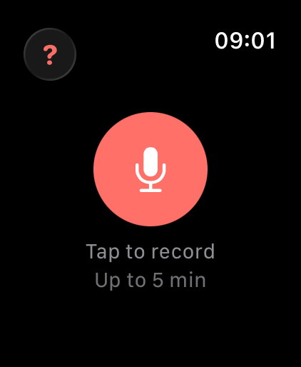 Ecranul inactiv al aplicației de Watch, cu butonul de microfon