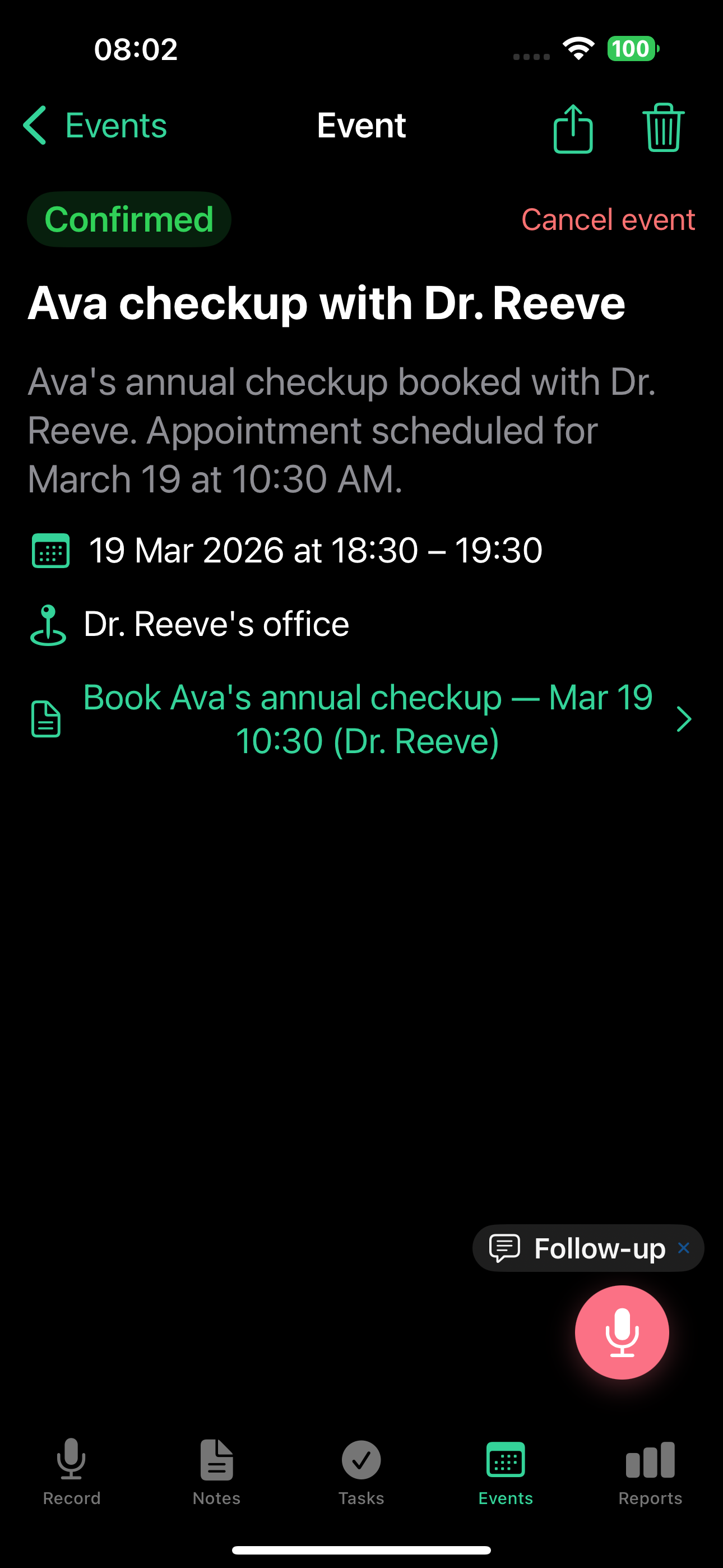 Event detail confirmed