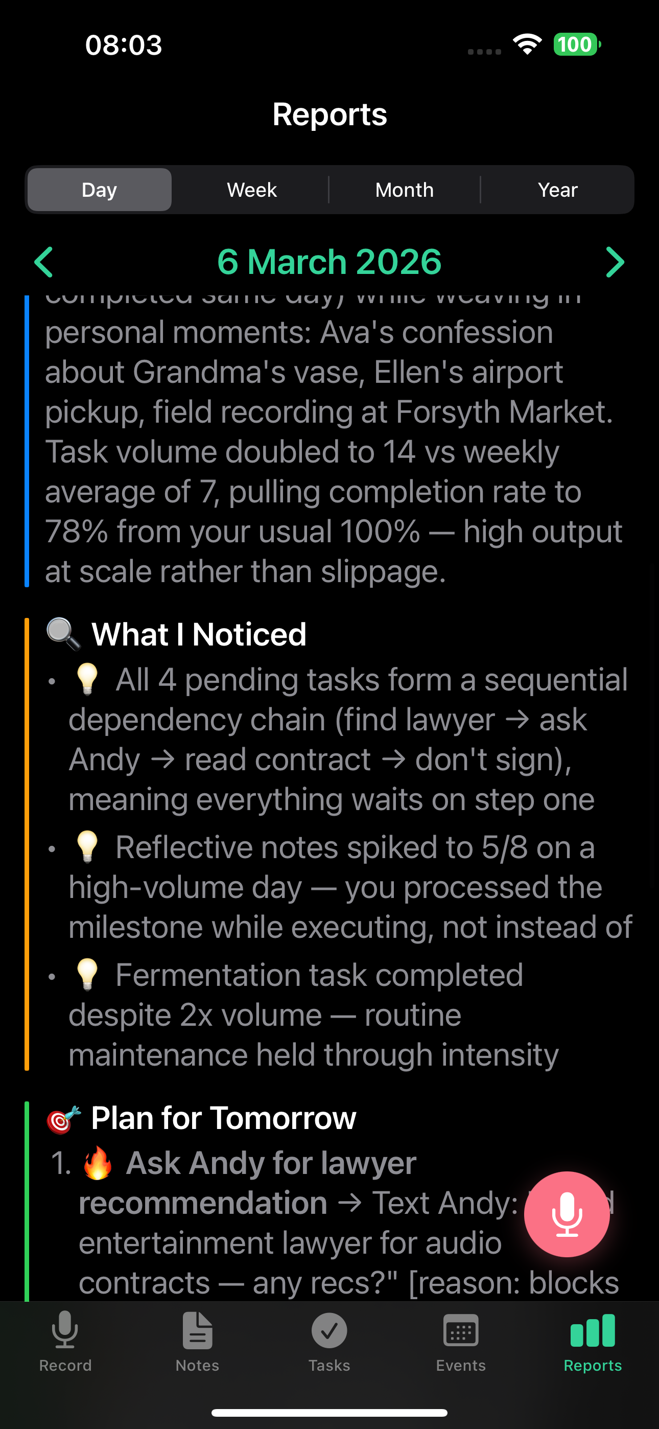 Daily report - what I noticed section
