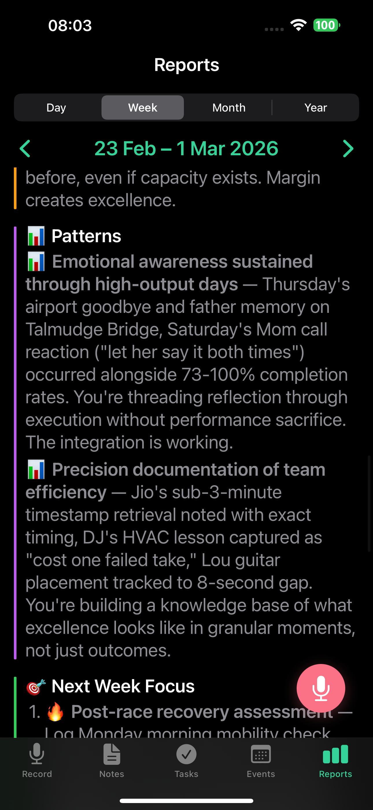 Weekly report patterns
