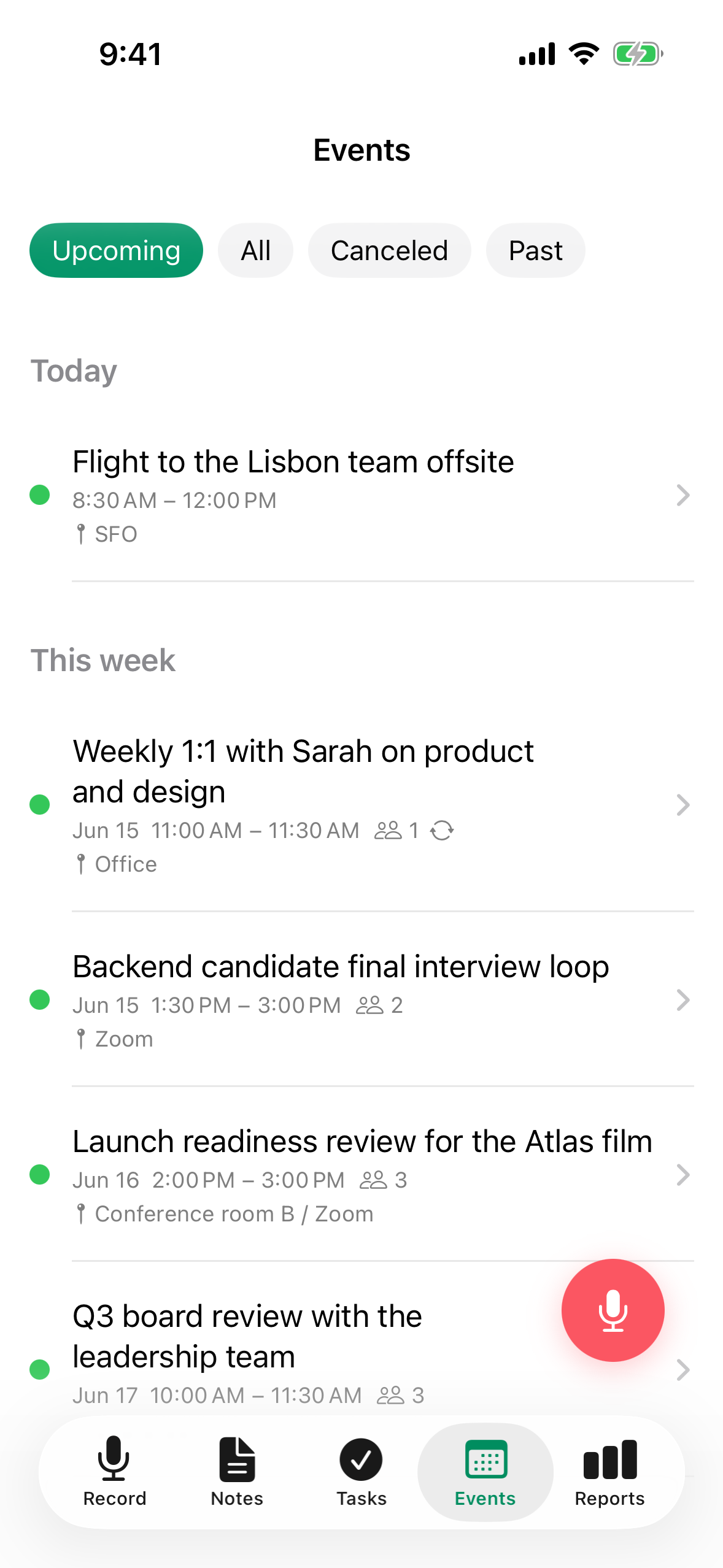 Lista događaja na iPhone-u