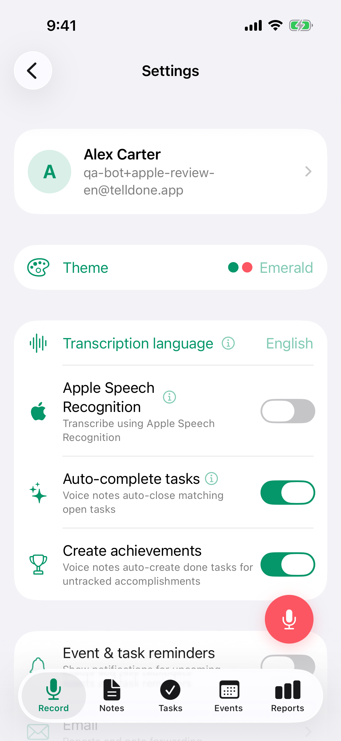 Glavni ekran Podešavanja na iPhone-u